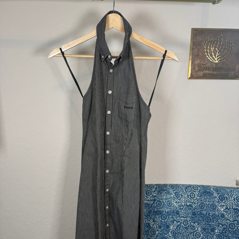 Ralph Ralph Lauren Black Gingham Halter Button Down Midi Dress Womens Size 2